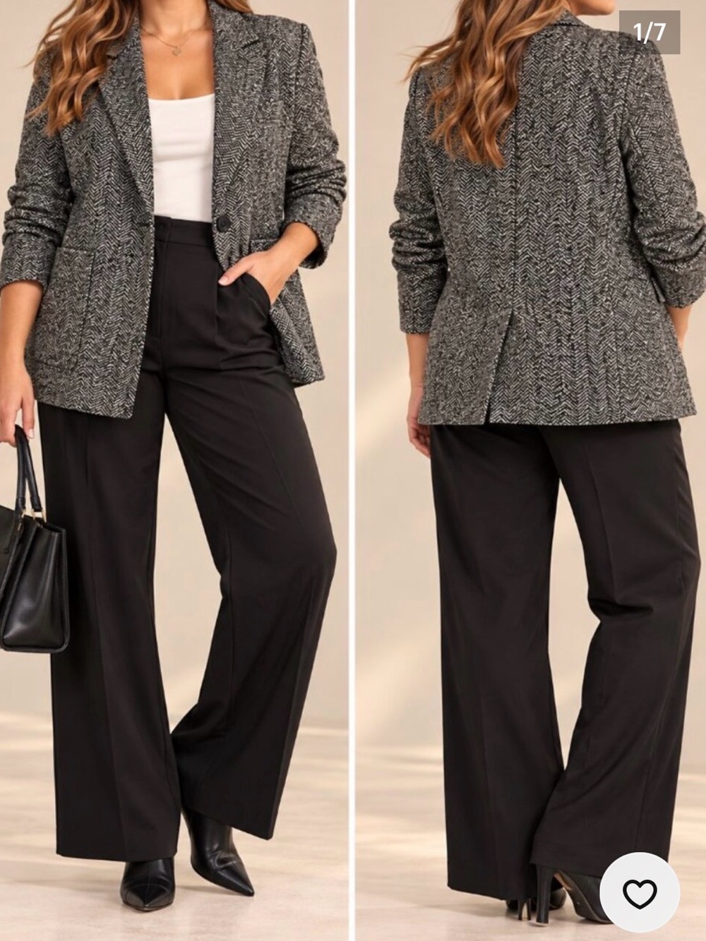 Avec Les Filles Anthropologie Black White Herringbone Blazer single button sz S